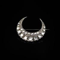 Antique Rose Cut Paste Gold and Silver Crescent Moon Brooch Pin (7 of 9) Antique Rose Cut Paste Gold and Silver Crescent Moon Brooch Pin (7 of 9)