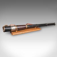 Large Antique 3-draw Telescope, Irish, Brass, Leather, Terrestrial c.1910