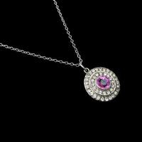 Antique Pink Paste Sterling Silver Round Halo Pendant Necklace (9 of 10) Antique Pink Paste Sterling Silver Round Halo Pendant Necklace (9 of 10)