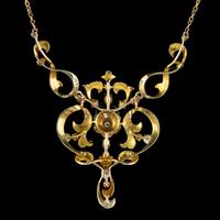 Antique Edwardian Pearl Diamond Green Garnet Lavaliere Necklace 15ct Gold c.1905 (3 of 8) Antique Edwardian Pearl Diamond Green Garnet Lavaliere Necklace 15ct Gold c.1905 (3 of 8)