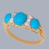 Antique Victorian Turquoise & Diamond Ring 18ct Gold Ornate Scroll Setting