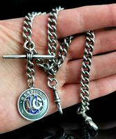 Antique Silver Double Albert Chain, Enamelled Silver Fob, Watch Chain (10 of 13) Antique Silver Double Albert Chain, Enamelled Silver Fob, Watch Chain (10 of 13)