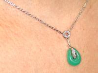 Chrysoprase & 0.18ct Diamond, 14ct White Gold Necklace - Art Deco Style - Vintage c.1950 (9 of 9) Chrysoprase & 0.18ct Diamond, 14ct White Gold Necklace - Art Deco Style - Vintage c.1950 (9 of 9)
