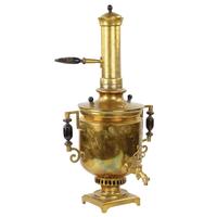 Russian Cylindrical Brass Samovar with Pipe and Lid. 19th Century. TNACH.