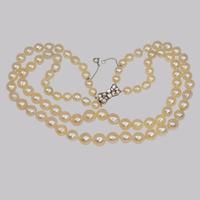 Vintage Pearl Necklace with 9ct Gold Diamanté Bow Clasp Two Strand 15" Necklace Recently Restrung Knotted