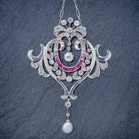 Antique Diamond Ruby Pearl Pendant Necklace Platinum 18ct Gold c.1915 Boxed (8 of 9) Antique Diamond Ruby Pearl Pendant Necklace Platinum 18ct Gold c.1915 Boxed (8 of 9)