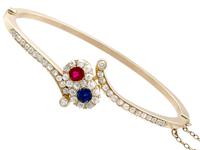 0.45ct Ruby & Sapphire, 1.50ct Diamond, 14ct Yellow Gold Bangle - Antique c.1890 (2 of 12) 0.45ct Ruby & Sapphire, 1.50ct Diamond, 14ct Yellow Gold Bangle - Antique c.1890 (2 of 12)