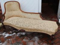 1900's Well Carved Walnut Chaise with Back in Beige. (4 of 4) 1900's Well Carved Walnut Chaise with Back in Beige. (4 of 4)