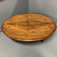 Large oval walnut coffee table with trestle base (2 of 6) Large oval walnut coffee table with trestle base (2 of 6)