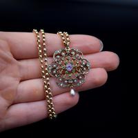 Antique Amethyst & Pearl Lavalier 9ct 9K Gold Pendant Brooch & Chain Necklace (9 of 9) Antique Amethyst & Pearl Lavalier 9ct 9K Gold Pendant Brooch & Chain Necklace (9 of 9)