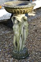 Weathered Cast Bird Bath, the 3 Muses Garden Ornament (2 of 6) Weathered Cast Bird Bath, the 3 Muses Garden Ornament (2 of 6)