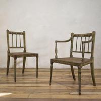 Charming Near Pair of Regency Green Painted Occasional / Elbow Chairs