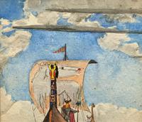 Unusual Original 19thc Seascape watercolour Painting - 11thc Vikings & Longboat (10 of 11) Unusual Original 19thc Seascape watercolour Painting - 11thc Vikings & Longboat (10 of 11)