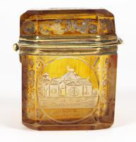 Bohemian Antique Engraved Metal Mounted Overlay Yellow Glass Sugar Casket 19th Century (4 of 19) Bohemian Antique Engraved Metal Mounted Overlay Yellow Glass Sugar Casket 19th Century (4 of 19)