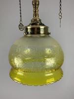 Victorian Gas Pole Brass Ceiling Light With Original Etched Shade; Rewired (9 of 11) Victorian Gas Pole Brass Ceiling Light With Original Etched Shade; Rewired (9 of 11)
