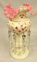 Antique Victorian Single Pink & Cream Glass Mantle Lustre (6 of 6) Antique Victorian Single Pink & Cream Glass Mantle Lustre (6 of 6)