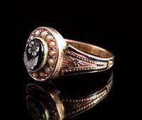 Antique Victorian Mourning Ring, 15ct Gold, Black Enamel & Seed Pearl, Agate Forget me Not (6 of 13) Antique Victorian Mourning Ring, 15ct Gold, Black Enamel & Seed Pearl, Agate Forget me Not (6 of 13)