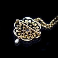 Antique Amethyst & Pearl Lavalier 9ct 9K Gold Pendant Brooch & Chain Necklace (6 of 9) Antique Amethyst & Pearl Lavalier 9ct 9K Gold Pendant Brooch & Chain Necklace (6 of 9)