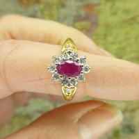 Vintage 18ct gold oval ruby & diamond cluster ring ~ Valentine proposal (5 of 10) Vintage 18ct gold oval ruby & diamond cluster ring ~ Valentine proposal (5 of 10)
