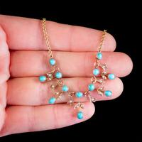Antique Edwardian Turquoise Pearl Garland Necklace 9ct Gold Circa 1905 (2 of 6) Antique Edwardian Turquoise Pearl Garland Necklace 9ct Gold Circa 1905 (2 of 6)