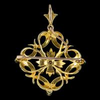 Antique Victorian Pearl Diamond Pendant Brooch 18ct Gold c.1900 (4 of 6) Antique Victorian Pearl Diamond Pendant Brooch 18ct Gold c.1900 (4 of 6)