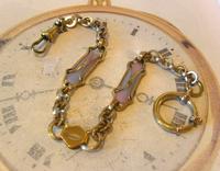 Art Nouveau Pocket Watch Chain 1900 Brass Albert with Pink & Blue Glass Panels (3 of 12) Art Nouveau Pocket Watch Chain 1900 Brass Albert with Pink & Blue Glass Panels (3 of 12)