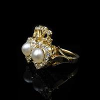 Antique Pearl and Diamond Twin Double Heart Bow 18ct Yellow Gold Ring (7 of 9) Antique Pearl and Diamond Twin Double Heart Bow 18ct Yellow Gold Ring (7 of 9)
