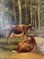 Antique 19th Century British Landscape Oil Painting of Cows Cattle in Wood Signed JD Morris '2 of 2' (4 of 10) Antique 19th Century British Landscape Oil Painting of Cows Cattle in Wood Signed JD Morris '2 of 2' (4 of 10)