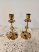 Arts & Crafts Brass Candlesticks with Inlay Cabochon Stone Late 1880-1920