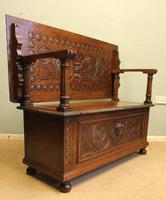 Antique Carved Oak Monks Bench Hall Seat Settle (5 of 11) Antique Carved Oak Monks Bench Hall Seat Settle (5 of 11)