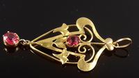 Antique Art Mouveau 9ct gold garnet lavalier drop pendant (4 of 10) Antique Art Mouveau 9ct gold garnet lavalier drop pendant (4 of 10)