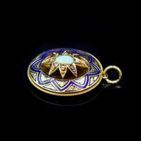 Antique Blue Enamel Opal and Diamond Star 15ct Gold Oval Locket Pendant (3 of 11) Antique Blue Enamel Opal and Diamond Star 15ct Gold Oval Locket Pendant (3 of 11)