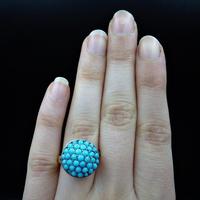 Antique Pavé Turquoise Bombé Cluster 9ct Gold & Silver Ring (2 of 8) Antique Pavé Turquoise Bombé Cluster 9ct Gold & Silver Ring (2 of 8)