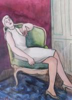 Pair of Watercolours Girl in the Chair Listed French Artist Janine Marca 1960s (9 of 10) Pair of Watercolours Girl in the Chair Listed French Artist Janine Marca 1960s (9 of 10)