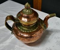 Charming 19th Century Indian Beaten Copper & Chased Brass Tea Pot (3 of 6) Charming 19th Century Indian Beaten Copper & Chased Brass Tea Pot (3 of 6)