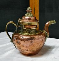 Charming 19th Century Indian Beaten Copper & Chased Brass Tea Pot (4 of 6) Charming 19th Century Indian Beaten Copper & Chased Brass Tea Pot (4 of 6)