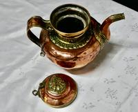 Charming 19th Century Indian Beaten Copper & Chased Brass Tea Pot (5 of 6) Charming 19th Century Indian Beaten Copper & Chased Brass Tea Pot (5 of 6)
