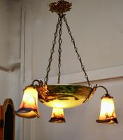Superb Art Deco Painted Glass 3 Branch Centre Light (2 of 11) Superb Art Deco Painted Glass 3 Branch Centre Light (2 of 11)