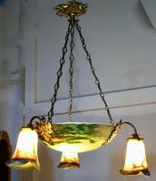 Superb Art Deco Painted Glass 3 Branch Centre Light (7 of 11) Superb Art Deco Painted Glass 3 Branch Centre Light (7 of 11)