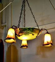 Superb Art Deco Painted Glass 3 Branch Centre Light (8 of 11) Superb Art Deco Painted Glass 3 Branch Centre Light (8 of 11)