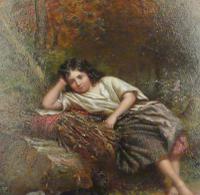 Exceptional 19th Century Oil Painting "Young Girl with Her Dog in Woods" by Jonathan Pratt (2 of 6) Exceptional 19th Century Oil Painting "Young Girl with Her Dog in Woods" by Jonathan Pratt (2 of 6)
