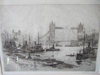 Stanley Charles Rowles (1877-1966): Etching of Tower Bridge & the Thames Ca 1920 (2 of 3) Stanley Charles Rowles (1877-1966): Etching of Tower Bridge & the Thames Ca 1920 (2 of 3)