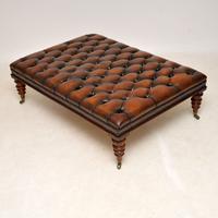 Large Antique Victorian Style Deep Buttoned Leather Stool / Coffee Table (3 of 9) Large Antique Victorian Style Deep Buttoned Leather Stool / Coffee Table (3 of 9)