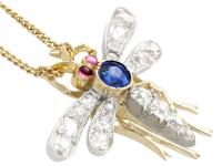 0.45ct Sapphire, 0.92ct Diamond & Ruby, 14ct Yellow Gold Dragonfly Pendant / Brooch - Antique c.1890 (3 of 12) 0.45ct Sapphire, 0.92ct Diamond & Ruby, 14ct Yellow Gold Dragonfly Pendant / Brooch - Antique c.1890 (3 of 12)