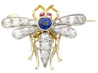 0.45ct Sapphire, 0.92ct Diamond & Ruby, 14ct Yellow Gold Dragonfly Pendant / Brooch - Antique c.1890 (6 of 12) 0.45ct Sapphire, 0.92ct Diamond & Ruby, 14ct Yellow Gold Dragonfly Pendant / Brooch - Antique c.1890 (6 of 12)