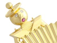 0.14ct Diamond & Ruby, 18ct Yellow Gold Accordion Brooch - Vintage c.1950 (3 of 9) 0.14ct Diamond & Ruby, 18ct Yellow Gold Accordion Brooch - Vintage c.1950 (3 of 9)