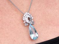 11.20ct Aquamarine and 2.37ct Diamond, Platinum & 18ct White Gold Pendant - Vintage c.1950 (9 of 9) 11.20ct Aquamarine and 2.37ct Diamond, Platinum & 18ct White Gold Pendant - Vintage c.1950 (9 of 9)