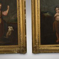 Pair Mid 19th Century Oils on Canvas of a Girl & Boy with Sheep (4 of 4) Pair Mid 19th Century Oils on Canvas of a Girl & Boy with Sheep (4 of 4)