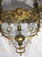 1 Large Vintage 1920's French Rococo Brass Chandelier Lighting 7 Branch Glass Dome 1 Large Vintage 1920's French Rococo Brass Chandelier Lighting 7 Branch Glass Dome