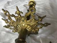 1 Large Vintage 1920's French Rococo Brass Chandelier Lighting 7 Branch Glass Dome 1 Large Vintage 1920's French Rococo Brass Chandelier Lighting 7 Branch Glass Dome